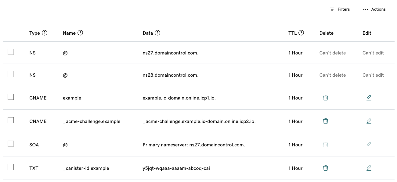 DNS Configuration for `example.ic-domain.online` on GoDaddy